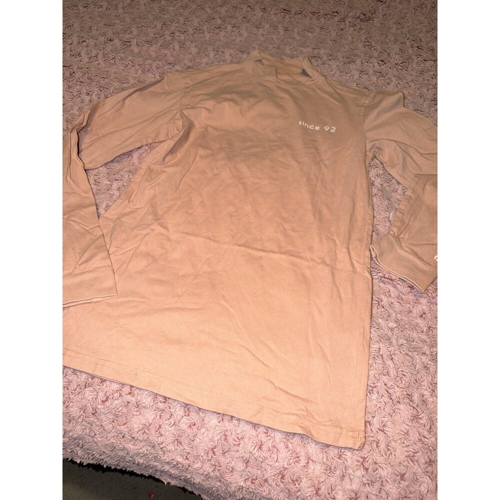 Dutch Bros Small Peach Long Sleeve Mock Turtleneck Shirt Cotton T-Shirt Unisex